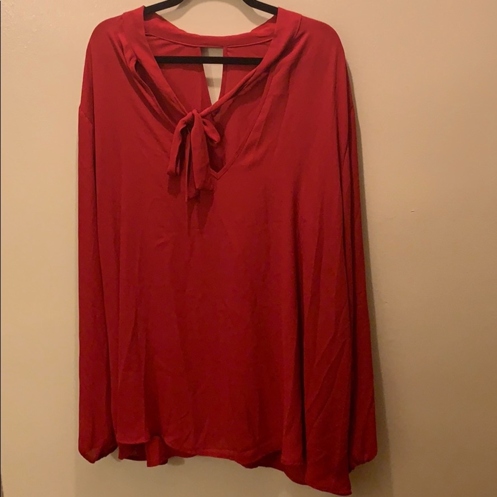Red chiffon tie front blouse